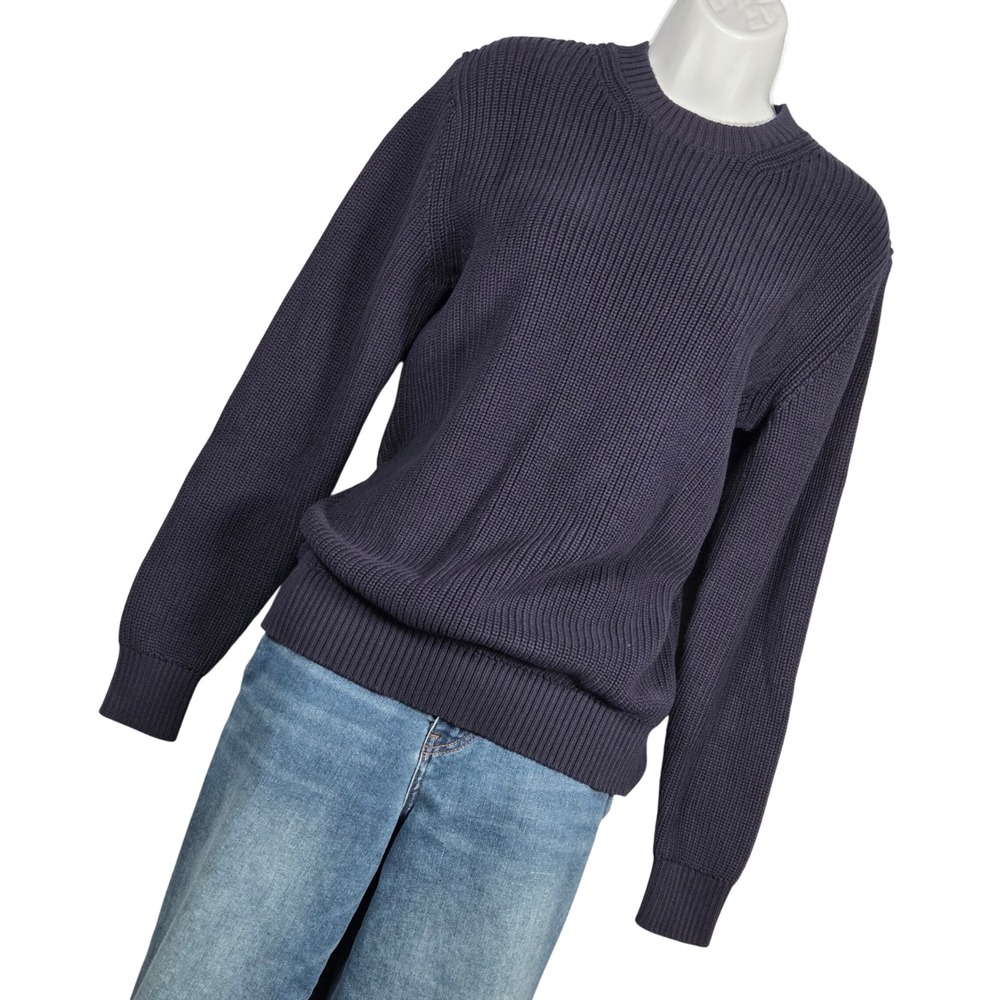 Wilt 100% Cotton Crewneck Sweater Women Medium Navy Blue Waffle Rib Knit Cozy